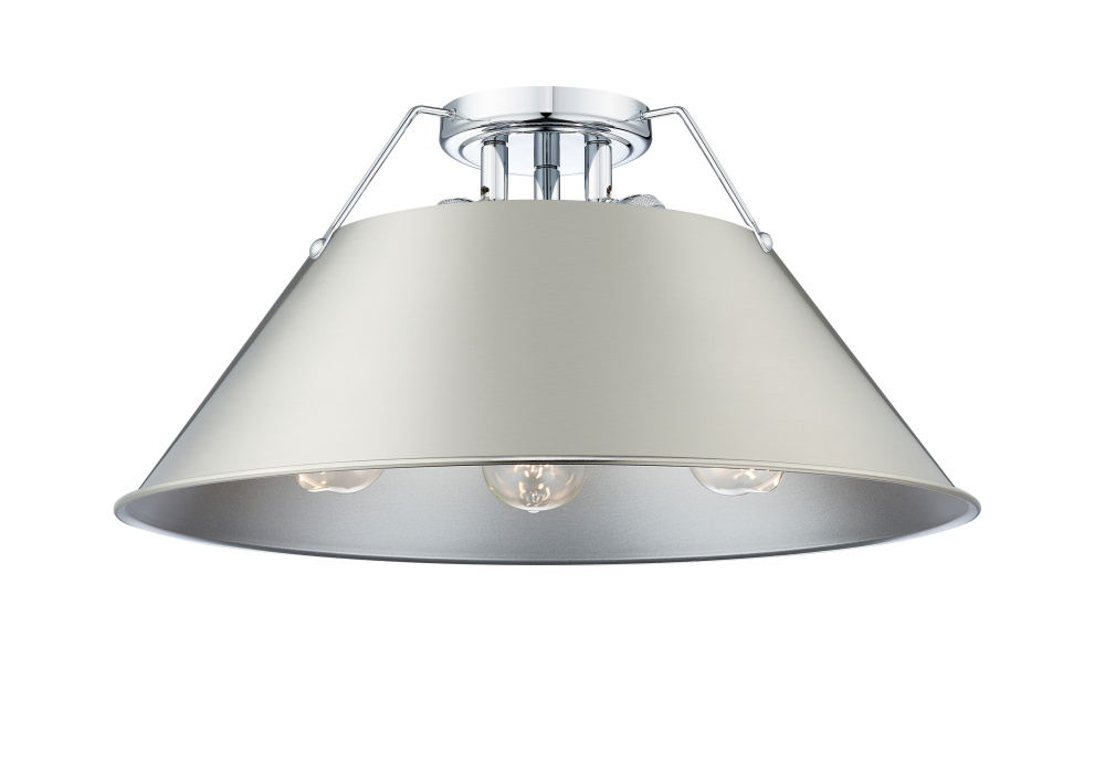 Yep by Golden Lighting Orwell 3-light Flush Mount in Chrome and Pewter shade